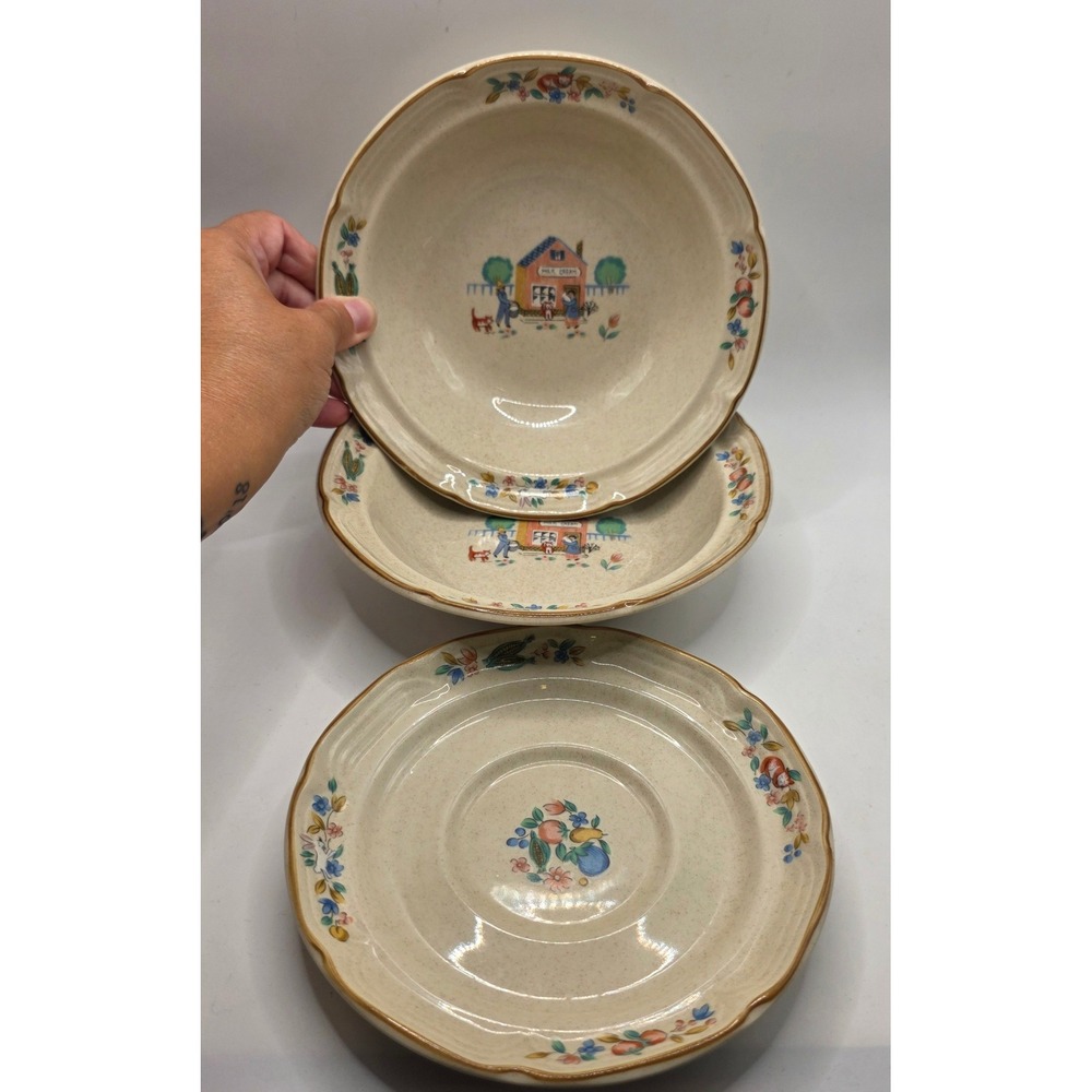 International Tableworks Heartland Village Stoneware 2 Bowls 1 Saucer 1994 Set